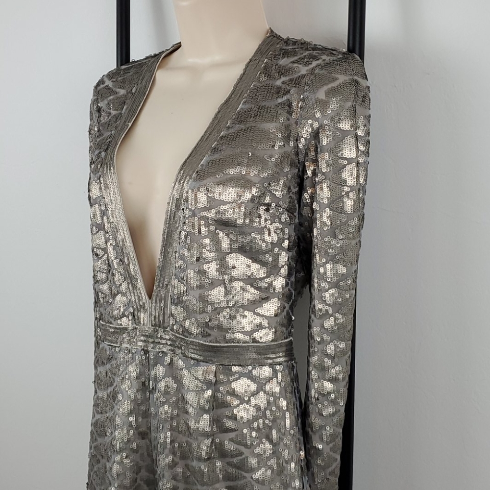 Saylor mishandled Platinum sequins romper women long sleeve size XS - Picture 3 of 9